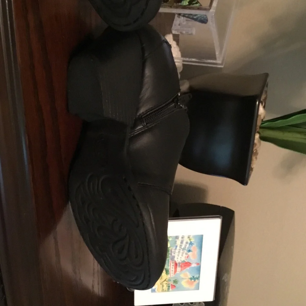 b.o.c. Black Leather Ankle Booties with Buckle Straps